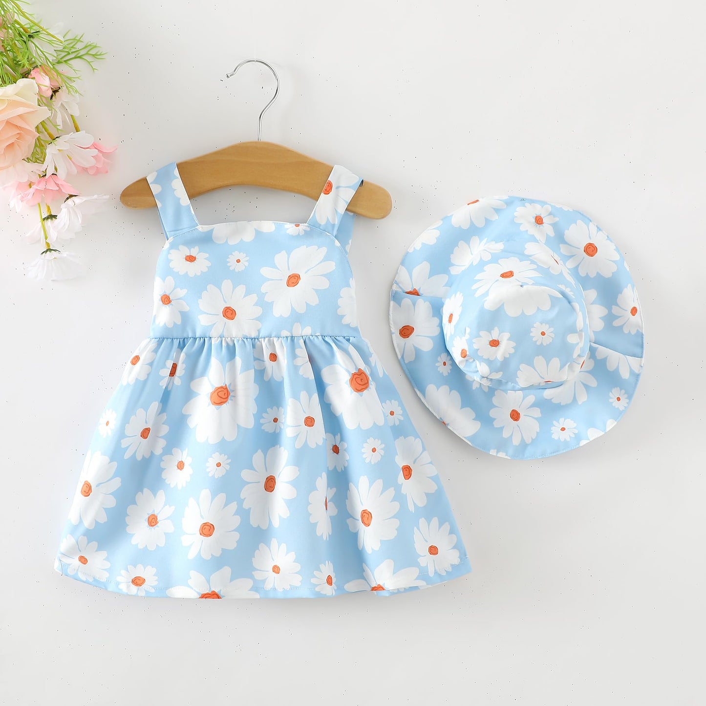 Baby Girl Dress Newborn Boho Summer Dress Halter Short Sleeve Daisy Dresses Blue Baby Outfit Set Infant Clothes For Girls 0-3 Mo