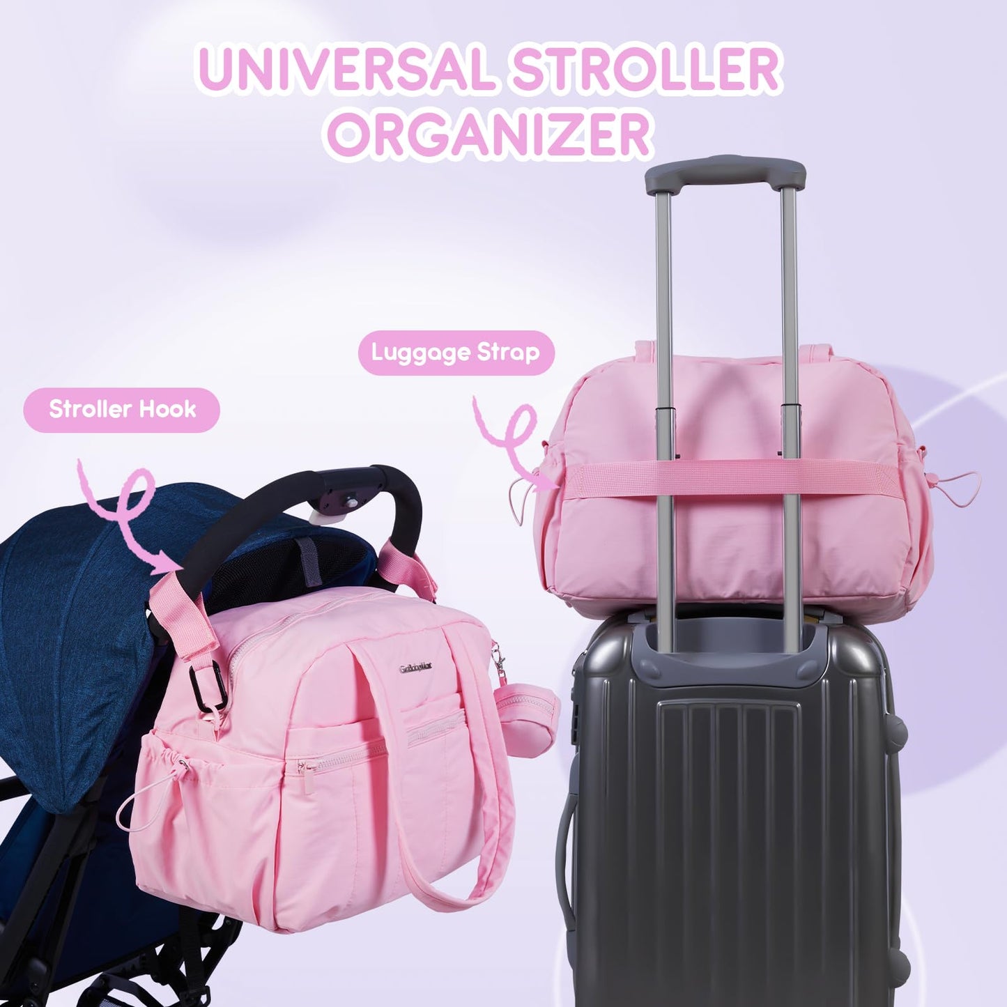 Gobabymart Large Diaper Bag Tote With Changing Pad, Maternity Baby Travel Nappy Bags With Wet Pocket, Hospital Bag (Pink)