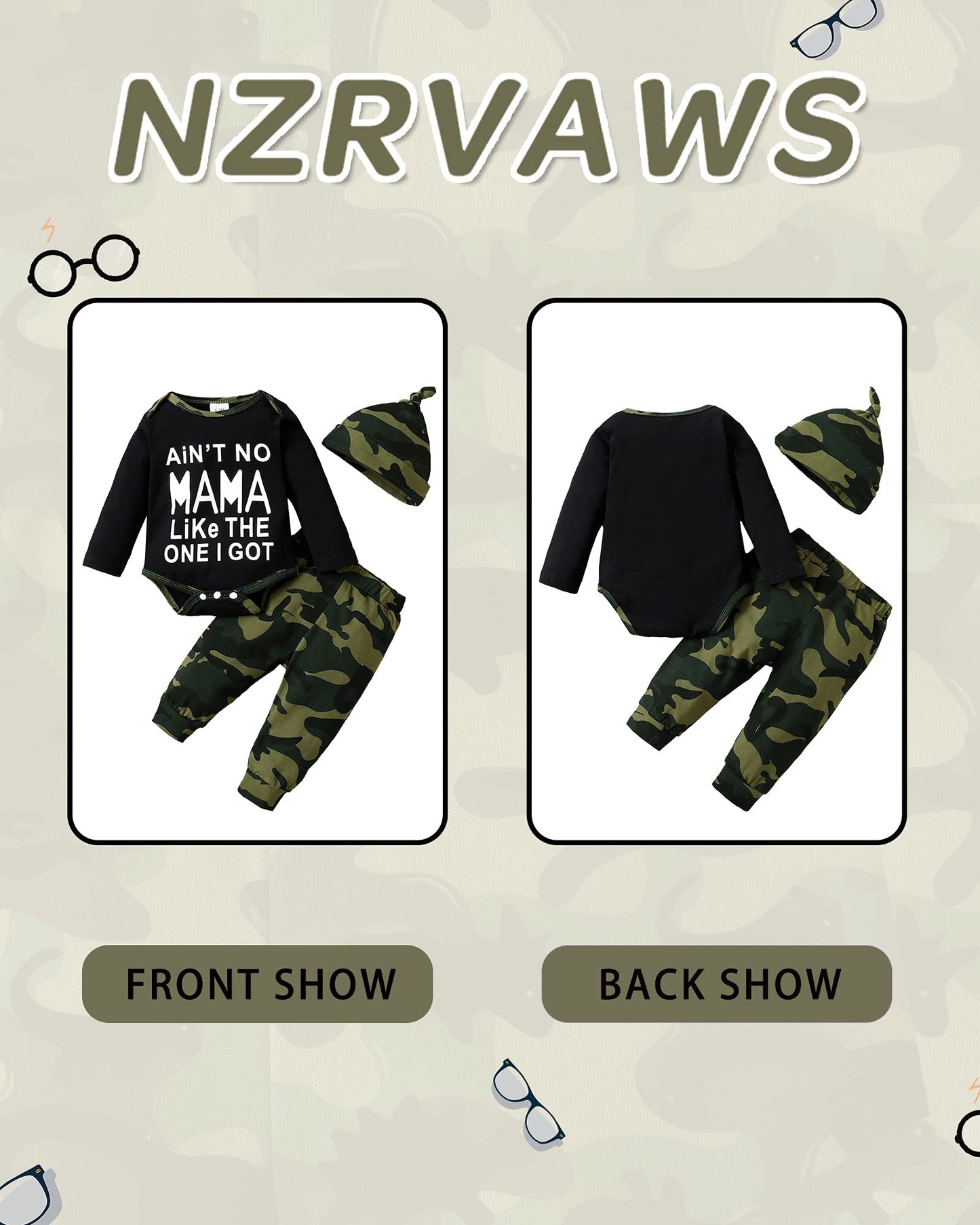 Nzrvaws Baby Boy Clothes 12-18 Months Toddler Boy Clothing Set Infant Romper Camouflage Top Long Pants With Hat 3Pc Infant Outfi