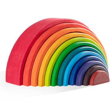 MERRYHEART Wooden Rainbow Stacking Toy, 12 Pcs Wood Building Blocks Set, Waldorf Toys for Toddlers, Matching Educational Learnin