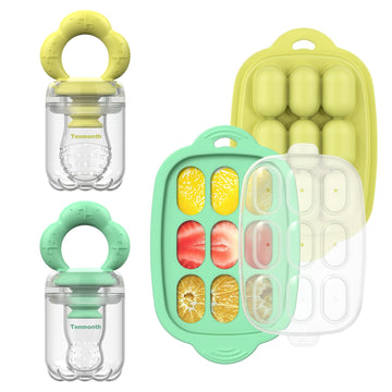 Baby Fruit Food Feeder Breastmilk Popsicle Molds With Freezer Tray, Tenmonth Silicone Baby Feeder For Safe Infant Self Feeding A