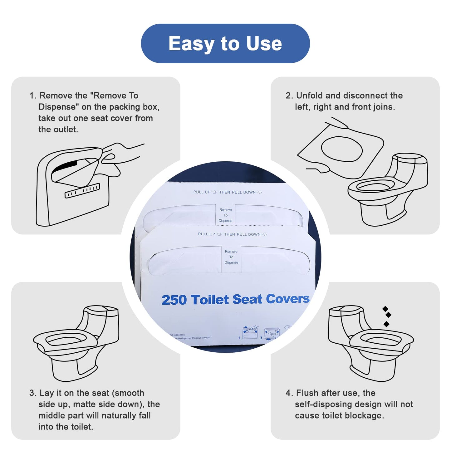 Toilet Seat Covers Disposable, 250 Pcs Flushable Disposable Toilet Seat Covers, Half-Fold Paper Toilet Liners For Travel, Airpla
