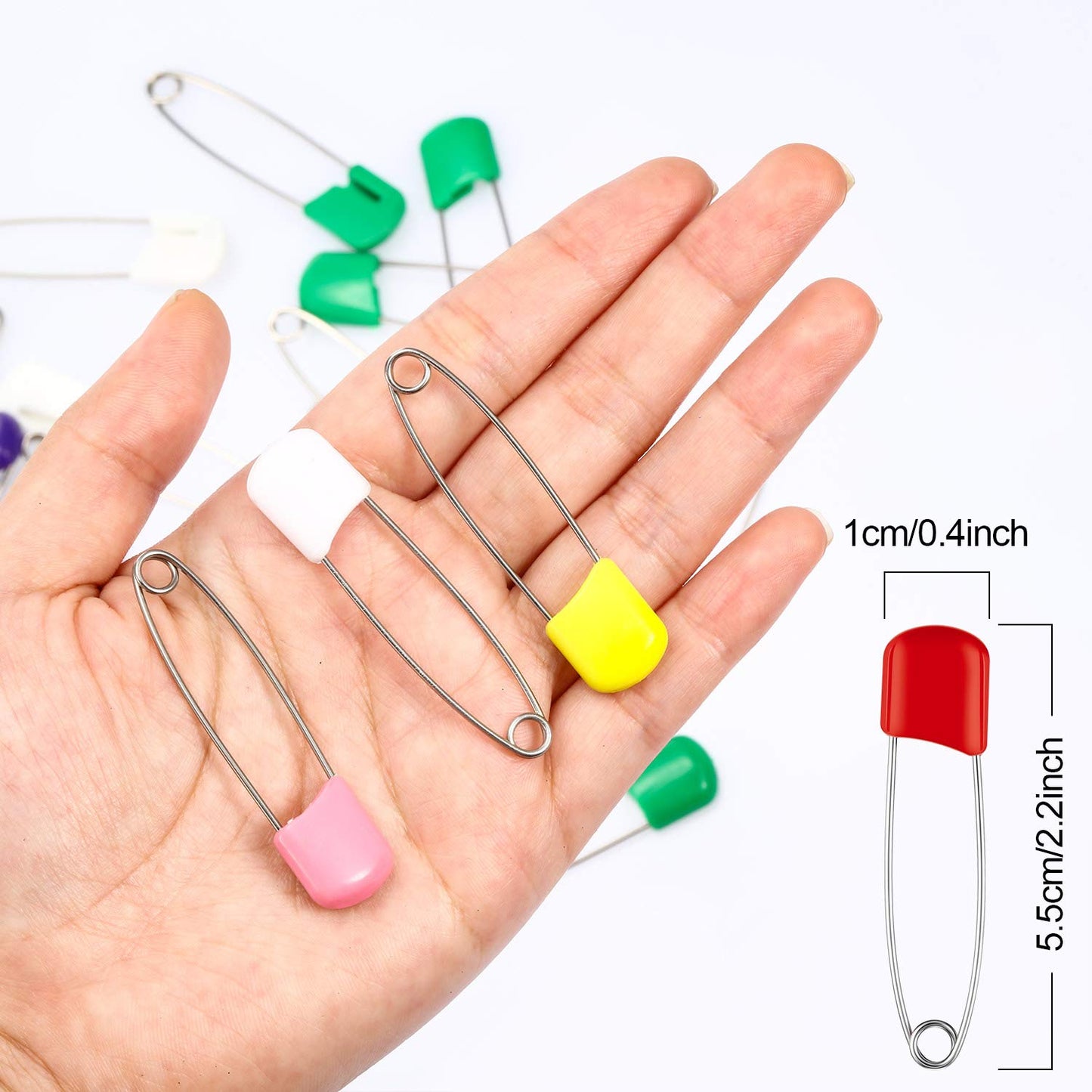 50 Pieces Diaper Pins Safety 2.2 Inch Plastic Head Cloth Diaper Nappy Pins with Locking Closures Stainless Steel with Velvet Bag