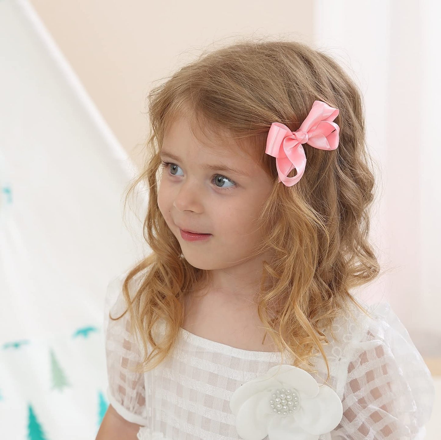 3 Inch Satin Bow For Little Girls - 2 Pcs (Pink)