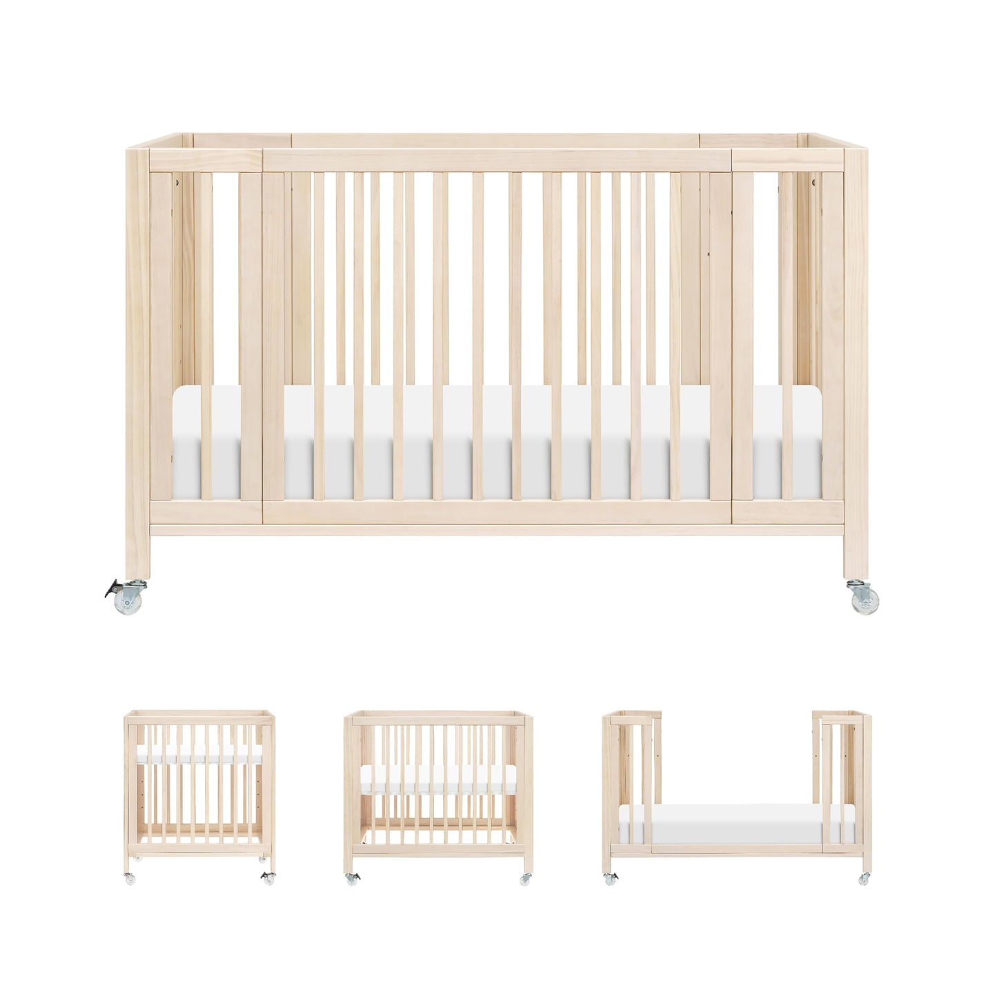 babyletto Rolli 9-in-1 Convertible Baby Crib w/Wheels - Includes Conversion Kits for Bassinet, Standard Crib, Toddler Bed, Daybe