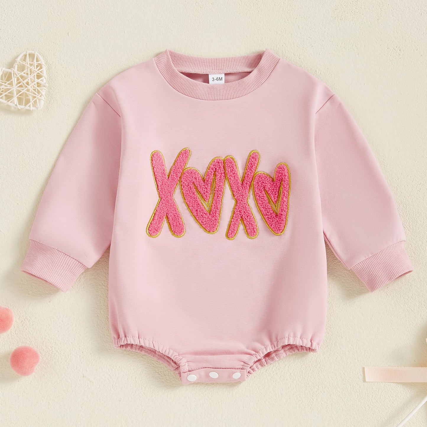 Fiomva Valentines Day Baby Girl Outfit Infant Bubble Romper Newborn First Valentine Outfits Toddler Sweatshirt Clothes (E Embroi