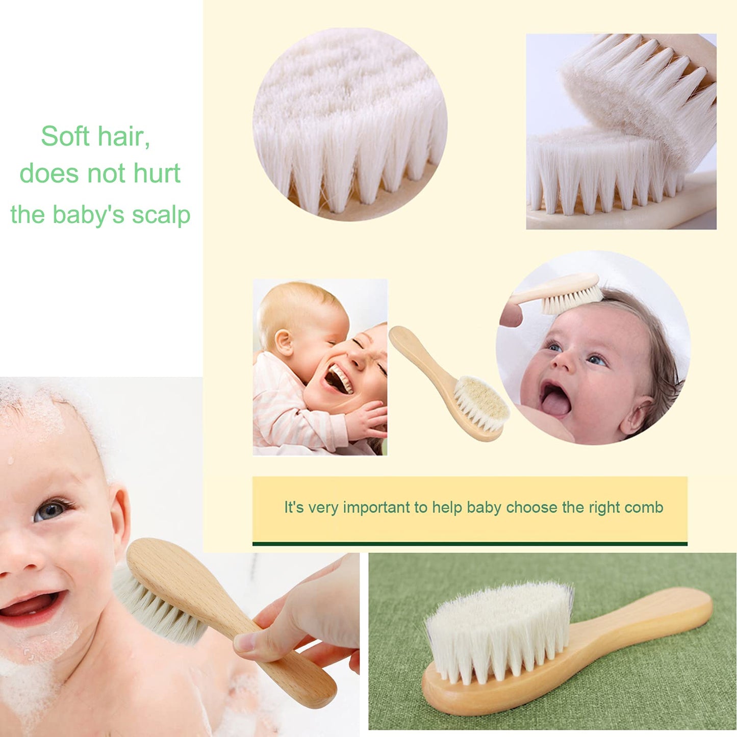 Molylove Baby Hair Brush, Wooden Goat Bristles Hair Brush for Newborns & Toddlers, Ideal for Cradle Cap, Perfect Baby Registry G