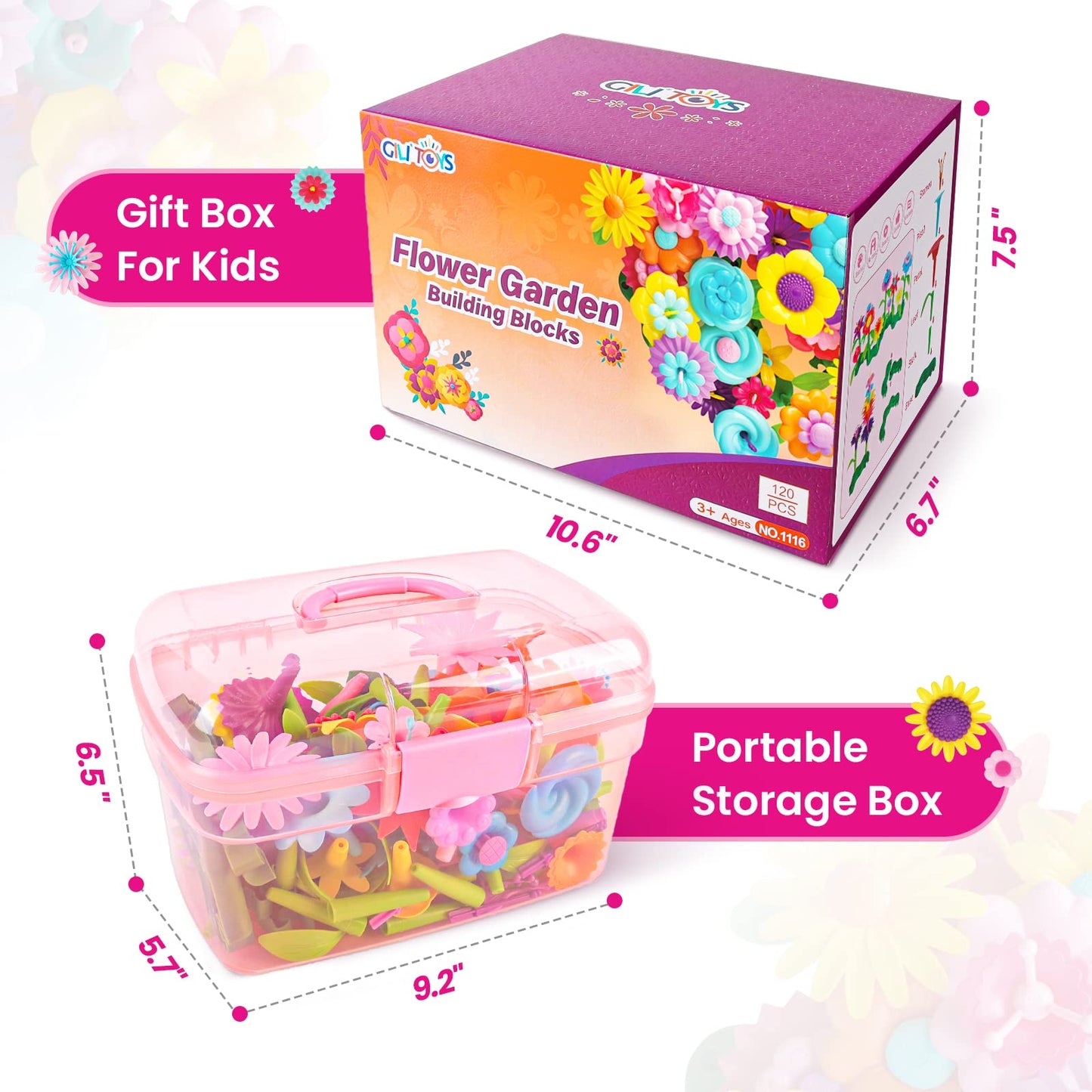 GILI Flower Garden Building Stacking Toys - Build a Bouquet Sets for 4 5 6 Year Old Toddler Girls Arts and Crafts for Little Kid