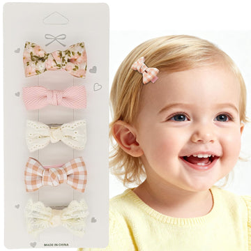 Baby Hair Clips Set - 3 Snap Barrettes & 2 Duckbill Toddler Hair Clips, Soft Rounded Tips & Fabric Cover, Safe Gentle Non-Slip H