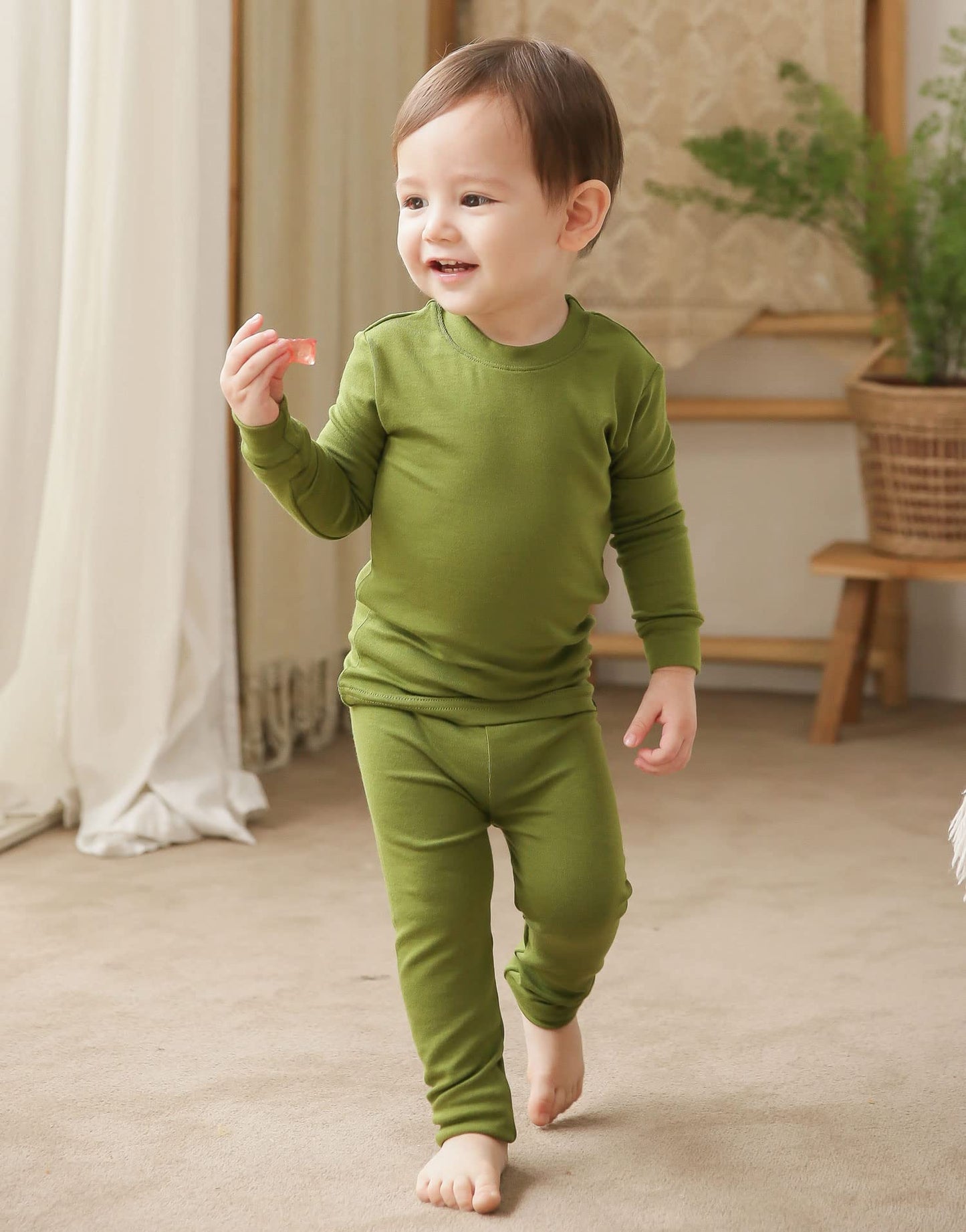Vaenait Baby Kids Long Sleeve Sleepwear Pajamas 2Pcs Set Modal Olive Xl