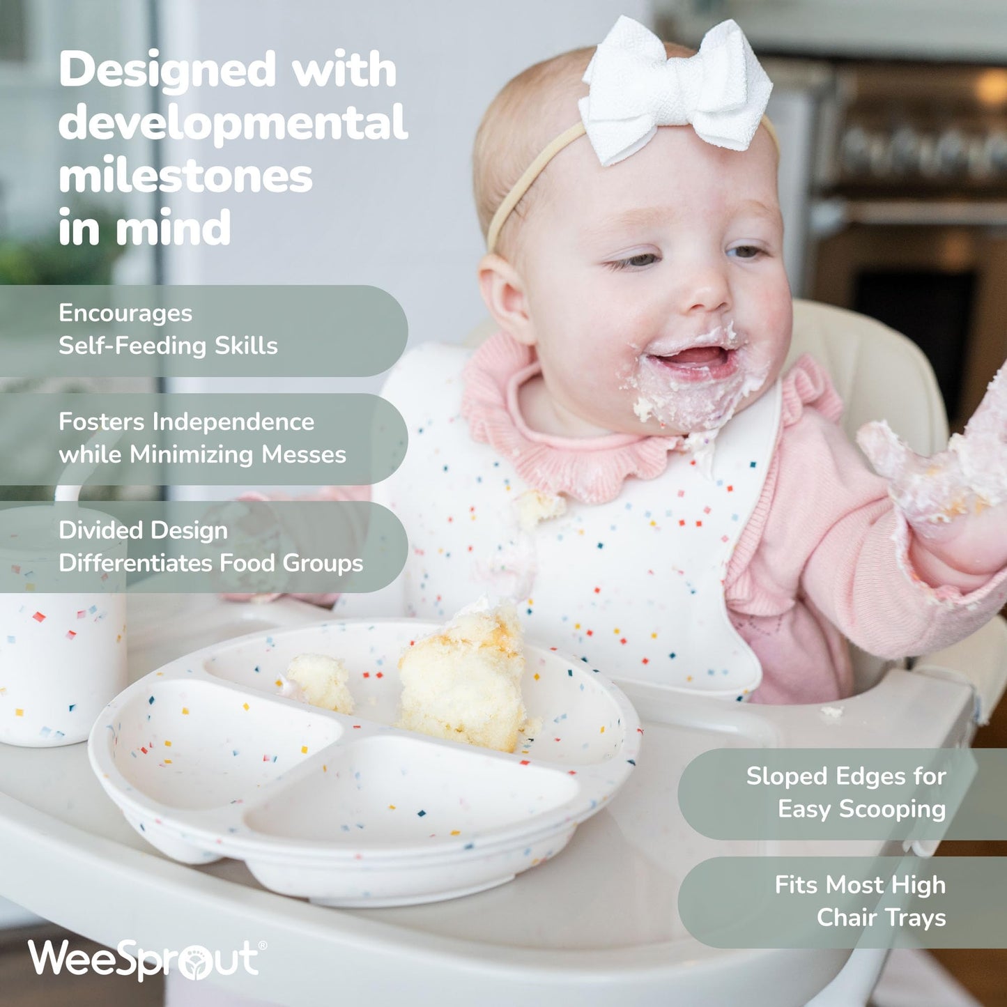 Weesprout Suction Plates For Babies With Lids & Toddlers - 100% Silicone, Dinnerware Stays Put, Divided Design For Picky Eaters,