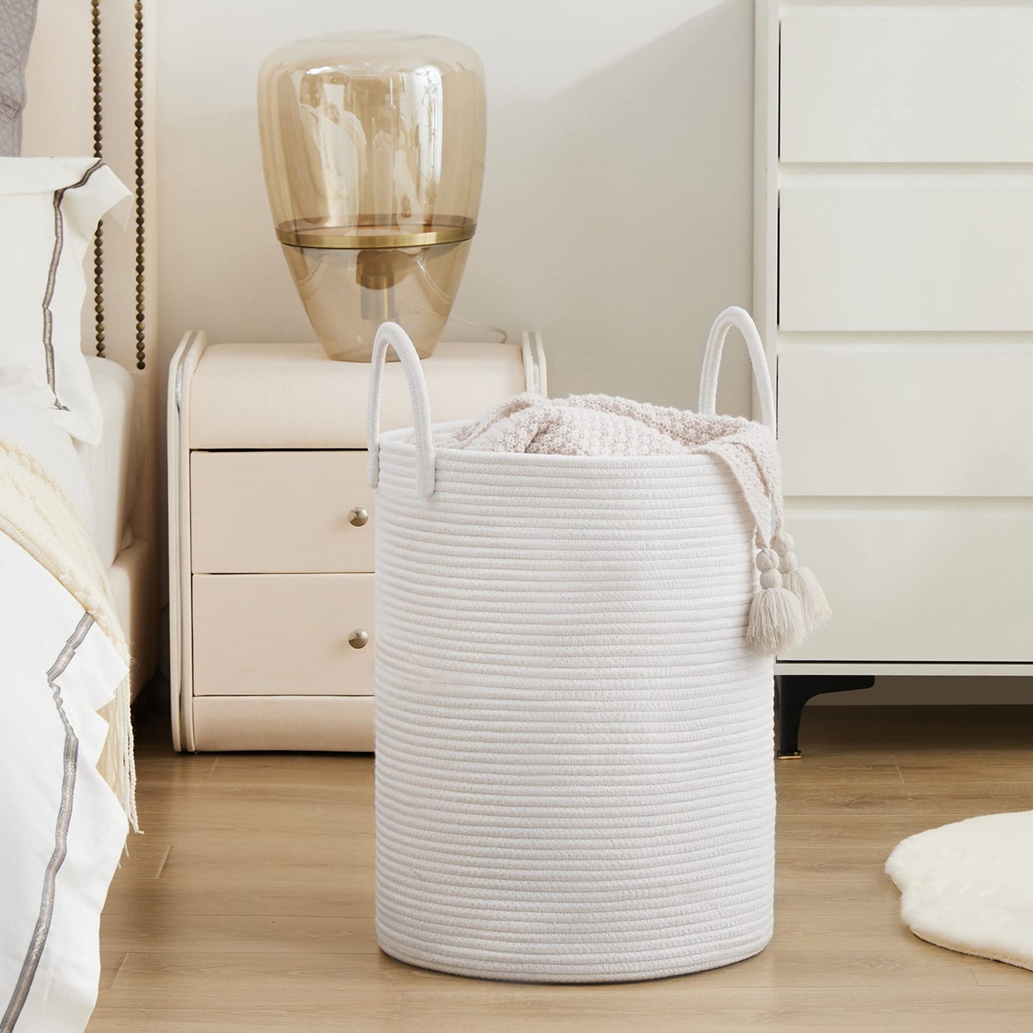 Woven Rope Laundry Hamper Basket By Youdenova, 58L Tall Laundry Basket, Baby Nursery Hamper For Blanket Storage, Clothes Hamper