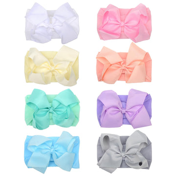 chiduerm 8 Pcs Baby Girls Headband Bows, Soft Nylon Hairbands Cute Big Bow Super Elastic Headband For Baby Girls Newborn Infant 