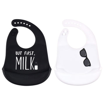 Little Treasure Unisex Baby Silicone Bibs, But First Milk, One Size