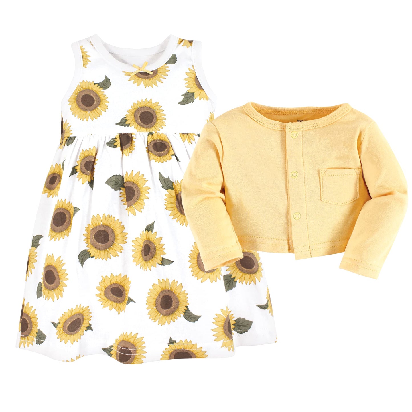 Hudson Baby Baby Girls' Cotton Dress And Cardigan Set, Sunflower, 9-12 Months
