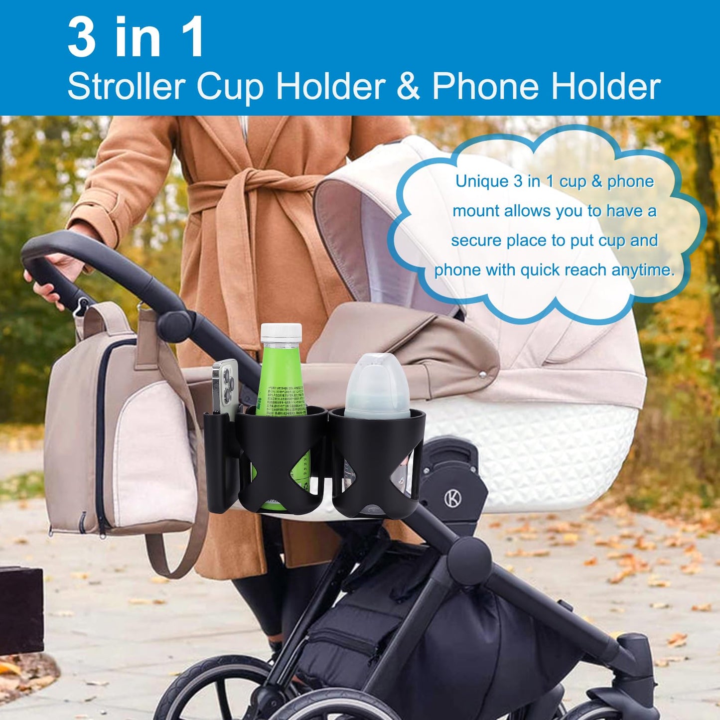 Accmor Stroller Cup Holder, Universal Cup Holder, 360 Rotatable Large Caliber Designed Bottle Cage For Bike, Stroller, Wheelchai