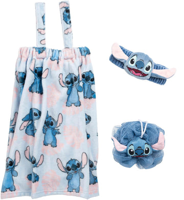 Jay Franco Disney Lilo And Stitch 3 Piece Spa & Bath Set - Includes Towel Wrap, Loofah & Spa Headband - Kids Bath & Shower Acces