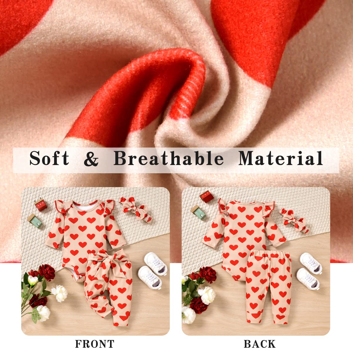 Aalizzwell 6-12 Months Infant Baby Girls Valentines Day Clothes Heart Long Sleeve Spring Outfit Red