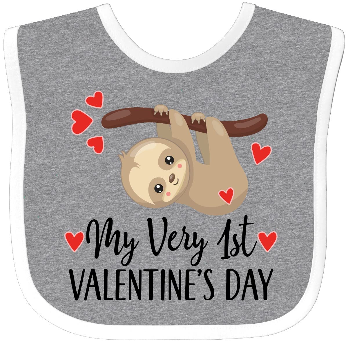 Inktastic My First Valentines Day Baby Sloth Baby Bib Heather And White 39C36