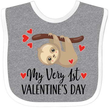 Inktastic My First Valentines Day Baby Sloth Baby Bib Heather And White 39C36