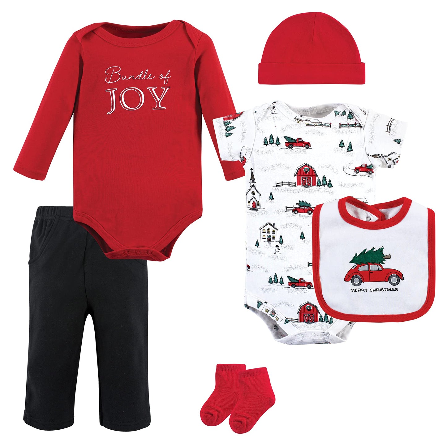 Hudson Baby Baby Girls Hudson Unisex Cotton Layette Set, Christmas Scene, 6-9 Months And Toddler T Shirt Set, Christmas Scene, M