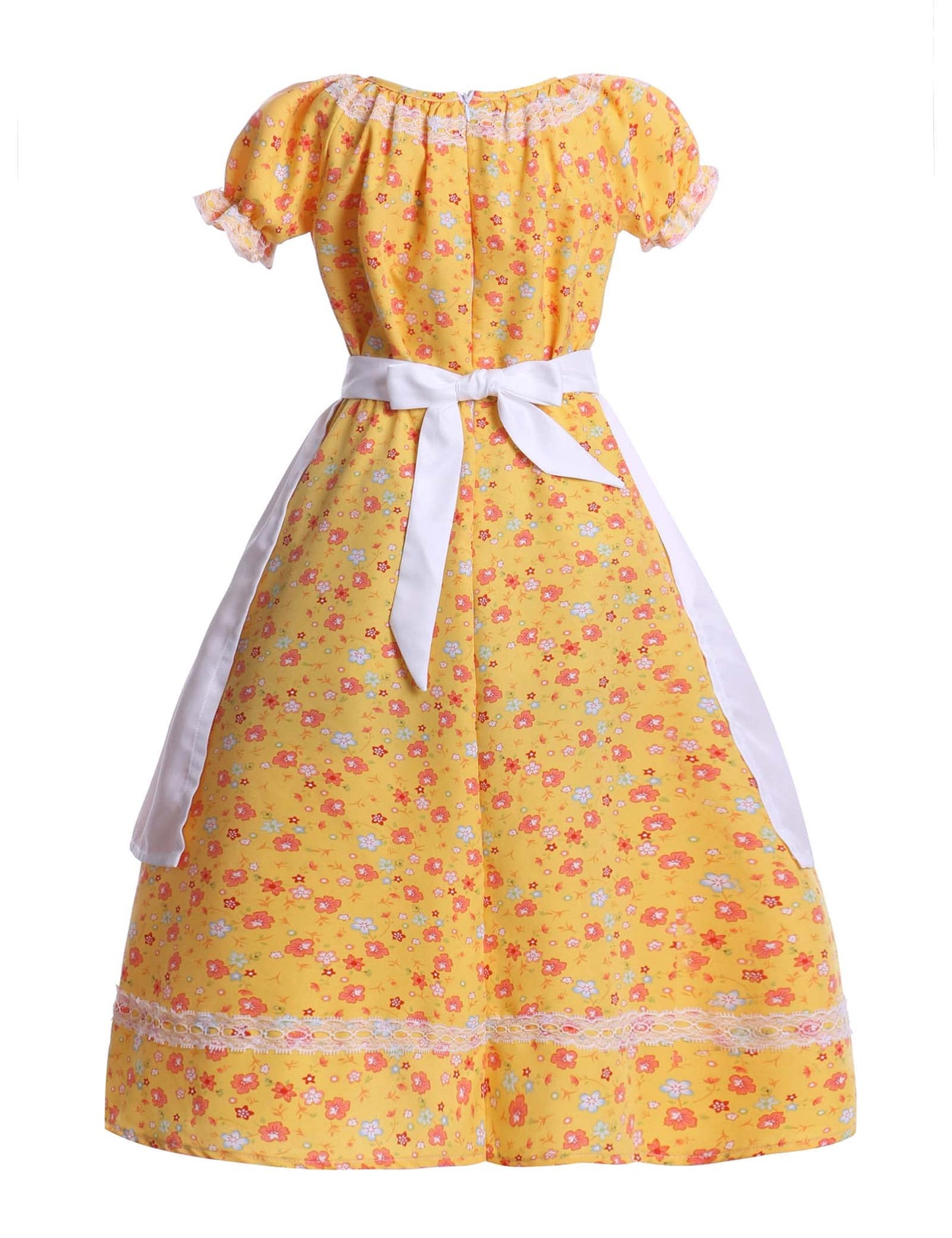 Vibsion Girls Pioneer Prairie Costume Pilgrim Dress Kids Floral Colonial Village Girl Costumes Bonnet Apron Set