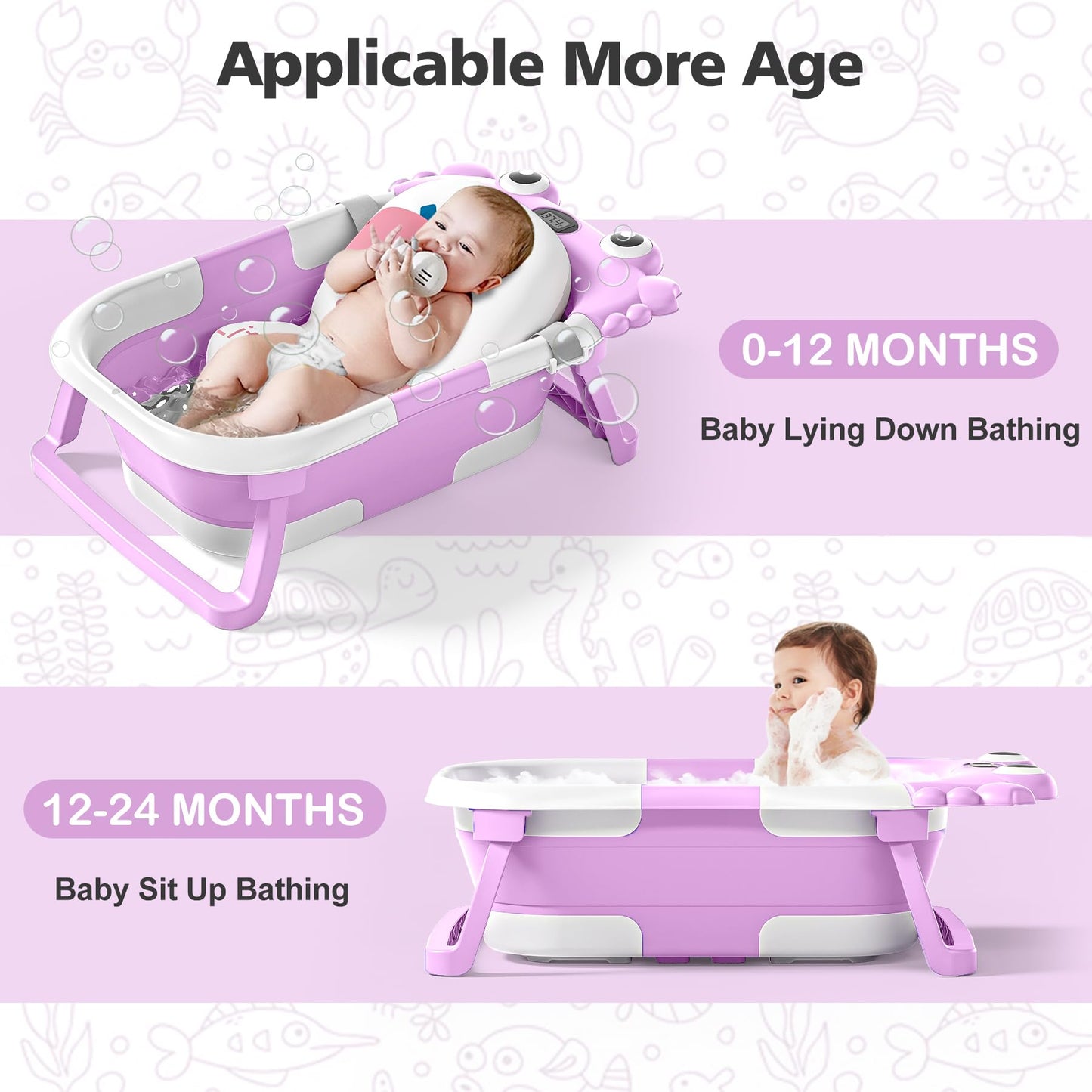 Collapsible Baby Bathtub For Newborns With Thermometer And Soft Floating Cushion Portable And Foldable Travel Baby Bath Tub For