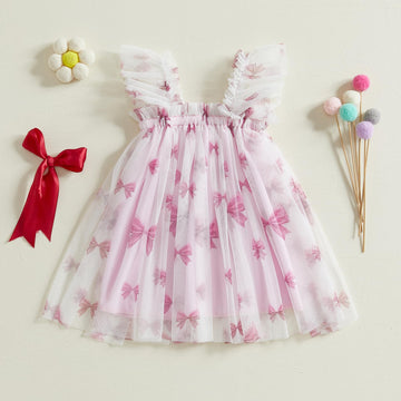Toddler Baby Girl Dress Valentines Day Heart Bow Sleeveless Layered Tulle Tutu Dresses Princess Holiday Party Dress (D Pink Bow,
