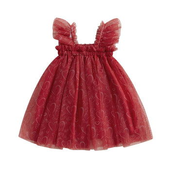 Toddler Baby Girl Dress Valentines Day Heart Bow Sleeveless Layered Tulle Tutu Dresses Princess Holiday Party Dress (D Heart Red