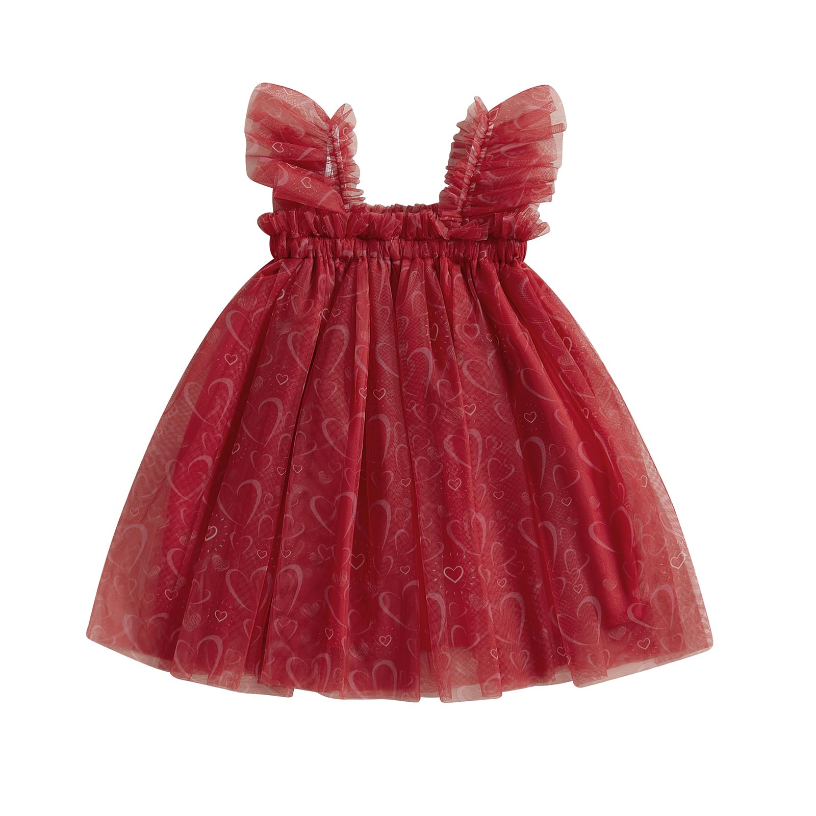 Toddler Valentines Day Tutu Dress Baby Girl Heart Layered Tulle Dress Little Girl Princess Dresses Valentines Outfit (Heart Red,