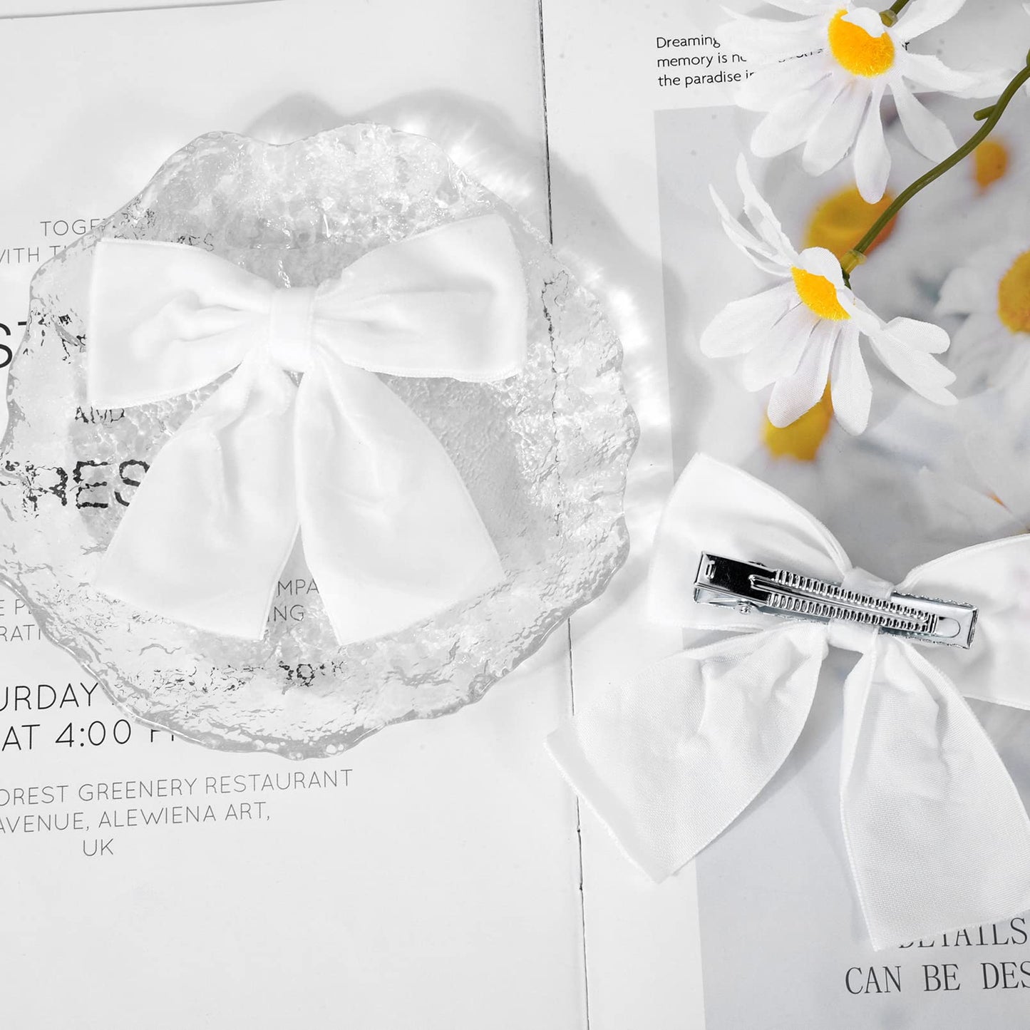 2Pcs Velvet Hair Bows White Hair Ribbon Clips 4' Big Fall Alligator Clips Hair Accessories For Women Girls Toddlers Kids Baby