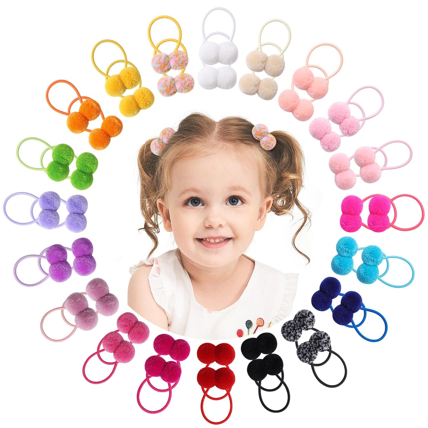 choicbaby Baby Girls Hair Accessories - Small Fluffy Pom Pom Ball Elastic Ponytail Holders and Rubber Bands for Toddlers and Inf