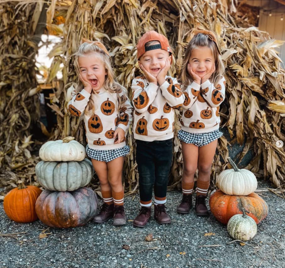 Mozikqin Toddler Baby Halloween Outfit Boy Girl Pumpkin Sweatshirt Crewneck Pullover Sweater Long Sleeve Shirt Fall Clothes (Ove