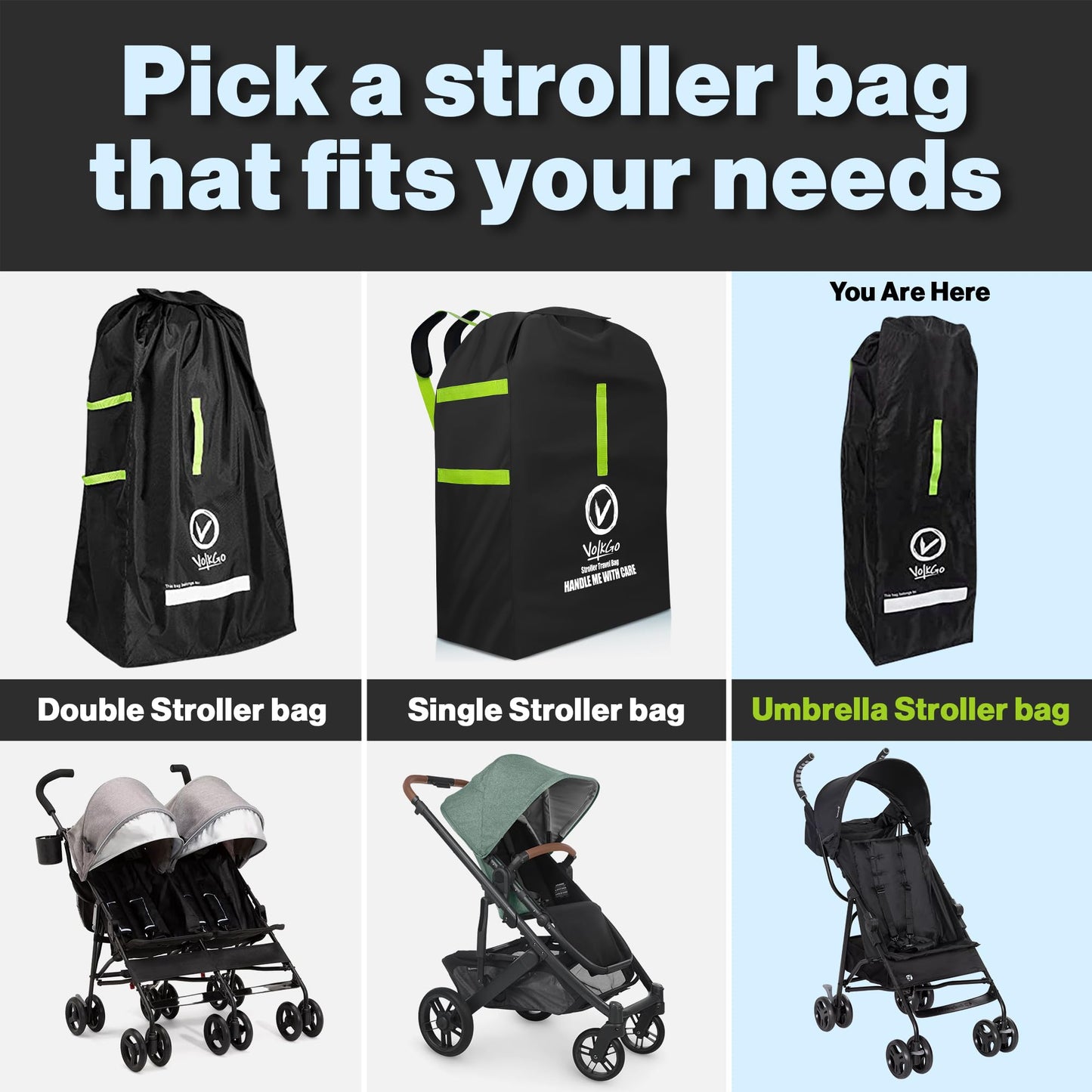 Volkgo Umbrella Stroller Bag For Airplane Gate Check Bag For Single Umbrella Strollers Durable And Lightweight Water Resistant,