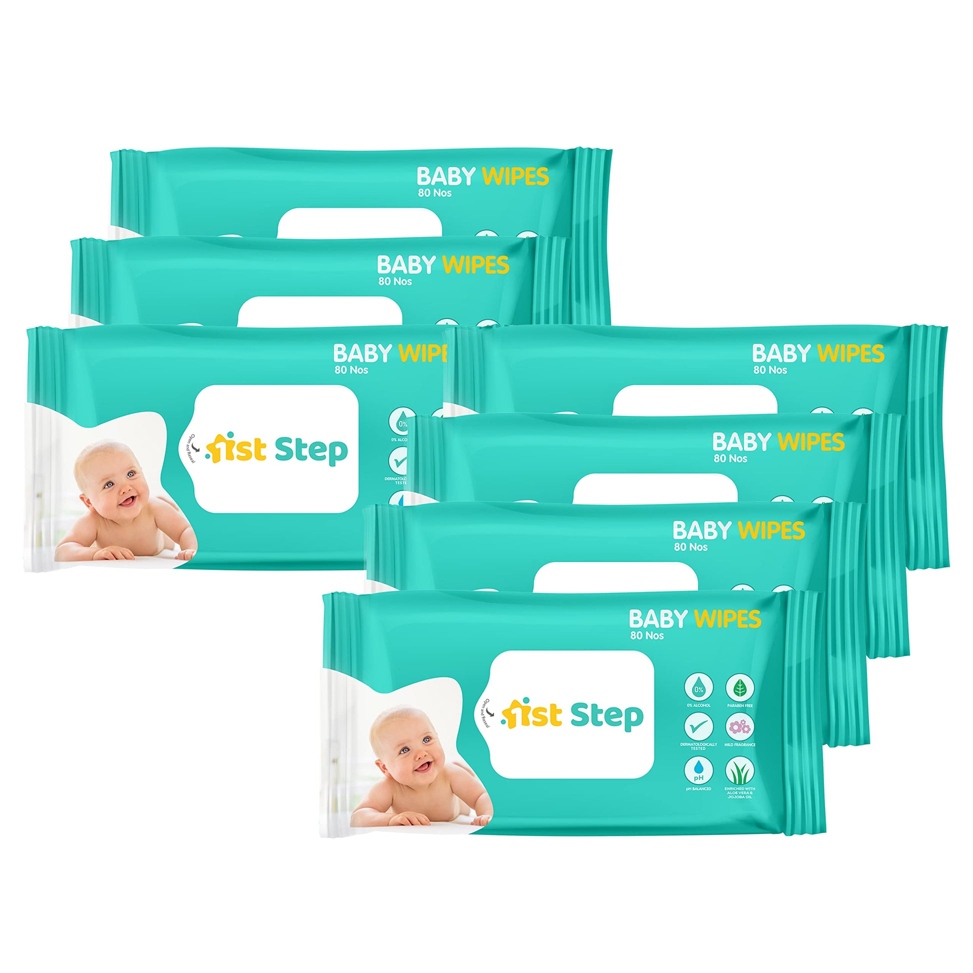 1St Step Baby Wet Wipes Enriched With AloeVera And Jojoba Oil (80Pcs, Pack Of 7)