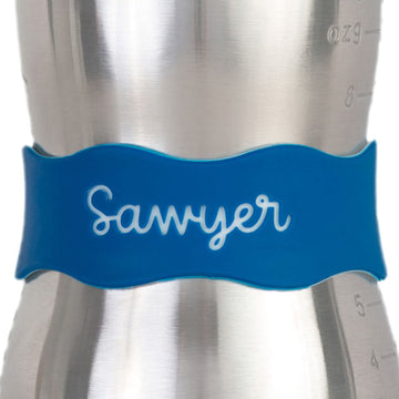 Inchbug Orbit Labels - White Contrasting Personalization Silicone Baby Bottle & Sippy Cup Bands - Reusable, Dishwasher Safe, Eng