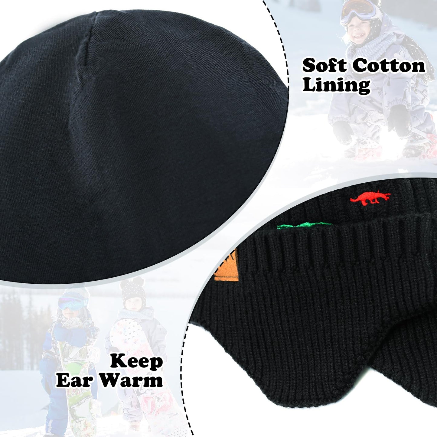 Poximi Baby Boy Winter Hat Toddler Warm Beanie Girl Knit Hats With Earflap Kid Cute Earmuffs (D-Black, 0-6Months)