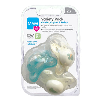 Mam Pacifier Newborn Variety Pack (1 Comfort, 1 Perfect Start, 1 Newborn Original Start) Best Pacifier For Breastfed Babies, 0-3