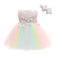 Weileenice Peach Baby Girls Dress Rainbow Tulle Lace Embroidery Beads Infant 1St Birthday Party Wedding Outfit 6M/ 6-12 Toddler
