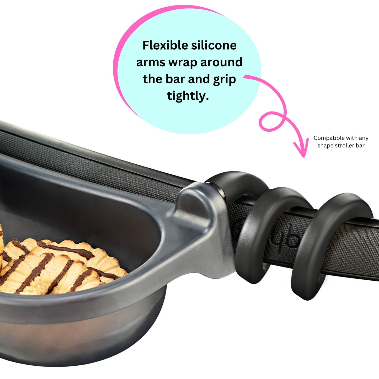 Universal Stroller Snack Tray | Stroller Cup Holder | Silicone Flexible Arms Grip Stroller Bar Stays In Place | Stroller Tray At