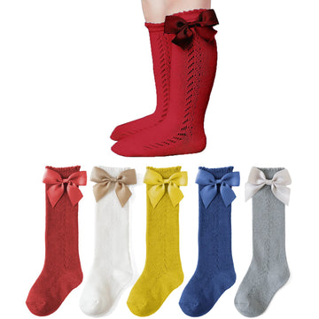 Epeius Baby Knee High Socks With Bow Toddler Baby Girl Uniform Socks Cotton Tube Ruffled Stockings Long Socks For 12-36 Months,5