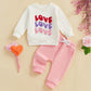 Focusnorm Toddler Baby Girl Valentine'S Day Outfits Letter Embroidery Sweatshirt Elastic Pants Sets Newborn Infant Clothes (Cute