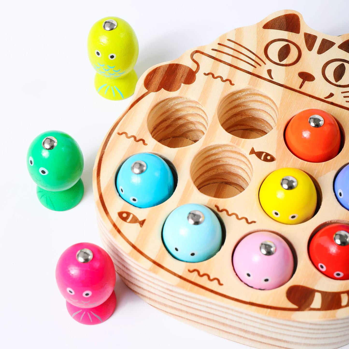 kidus Montessori Magnetic Wooden Fishing Game for Toddlers 1-3 Years Old,Fine Motor Skills Early Learning Eyes Hands Cooperation