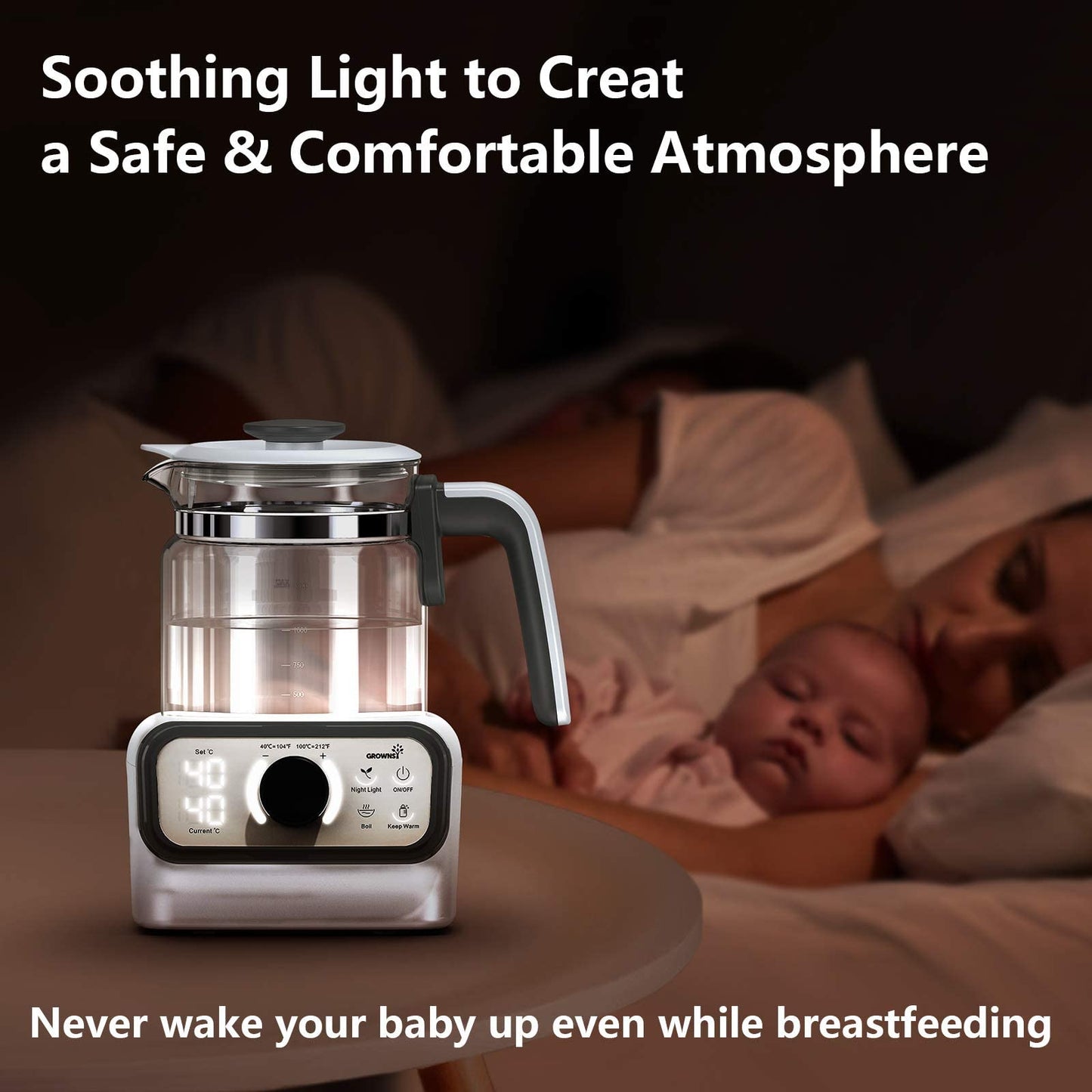 Baby Instant Warmer, Glass Water Boiler with Accurate Temperature Control for Formula, Coffee and Tea, 1.3 Liter Electric Kettle