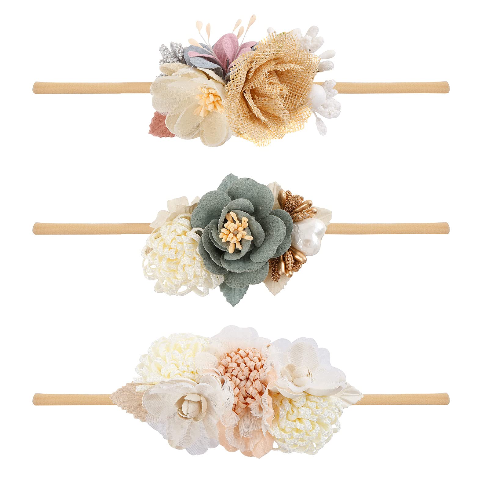 Bfnaagirl Baby Girl Headbands Nylon Flower Elastic Hairbands 3Pcs Hair Accessories Gift For Newborn Infant Toddlers (93)