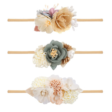 Bfnaagirl Baby Girl Headbands Nylon Flower Elastic Hairbands 3Pcs Hair Accessories Gift For Newborn Infant Toddlers (93)