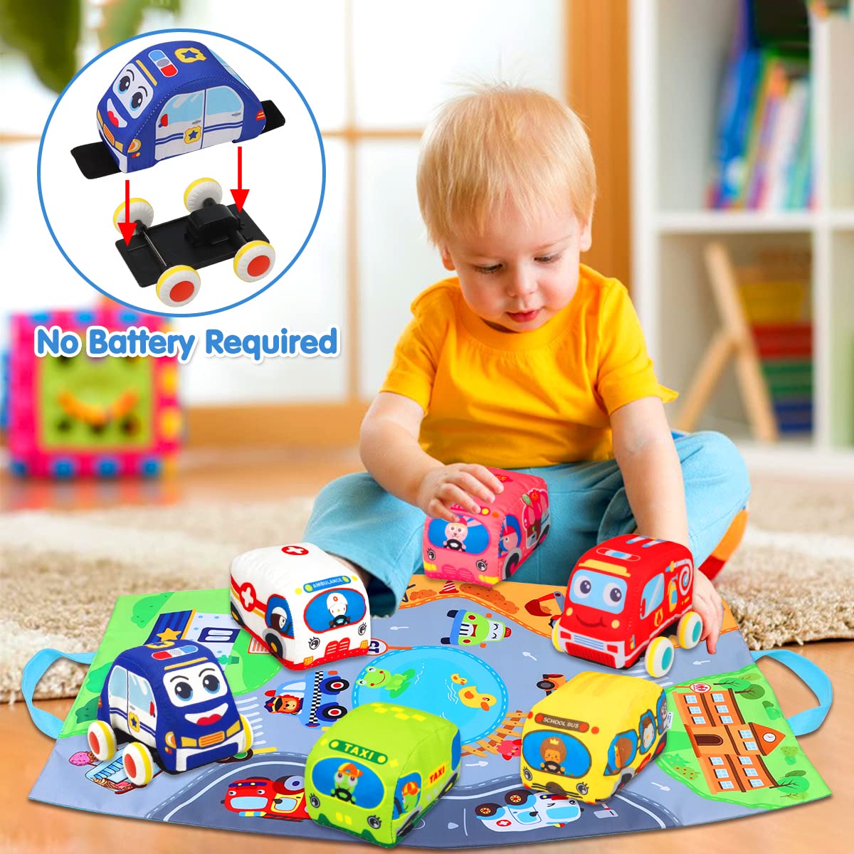 Baby Toys 6 to 12 Months - Soft Car Toys for 1 Year Old Boy Girl with Playmat Storage Bag - Infant Baby Toys 12-18 Months Toddle