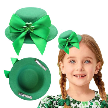 Leprechaun Top Hat Hair Bow Clips St Patricks Day Green Clover Alligator Shamrock Hair Bow Clips Irish Day Hair Accessories For
