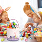 Lessmo 2 Pcs Easter Bunny Basket Easter Egg Buckets, Blue Pink Cute Personalized Canvas Cotton Tote Bags Egg Hunt Basket For Eas
