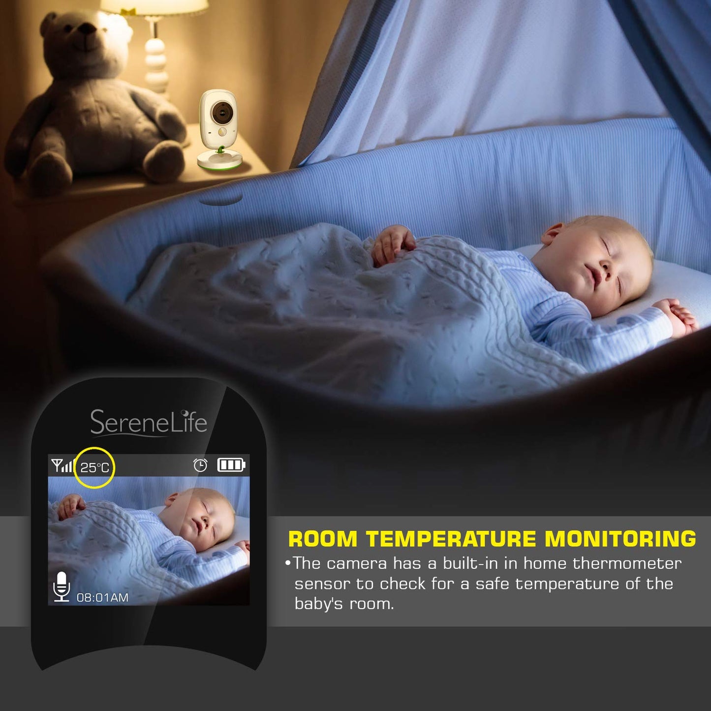 Serenelife Usa Video Baby Monitor - Upgraded 850 Wireless Long Range Camera, Night Vision, Temperature Monitoring And Portable 2